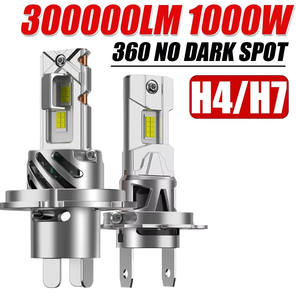 Faros LED para Auto H7 H4 Canbus Sin Error CSP, Luces Antiniebla LED de Alta y Baja Intensidad H4 12V 6500K Inalámbricas, Bombillas LED de Tamaño 1:1, Plug&Play