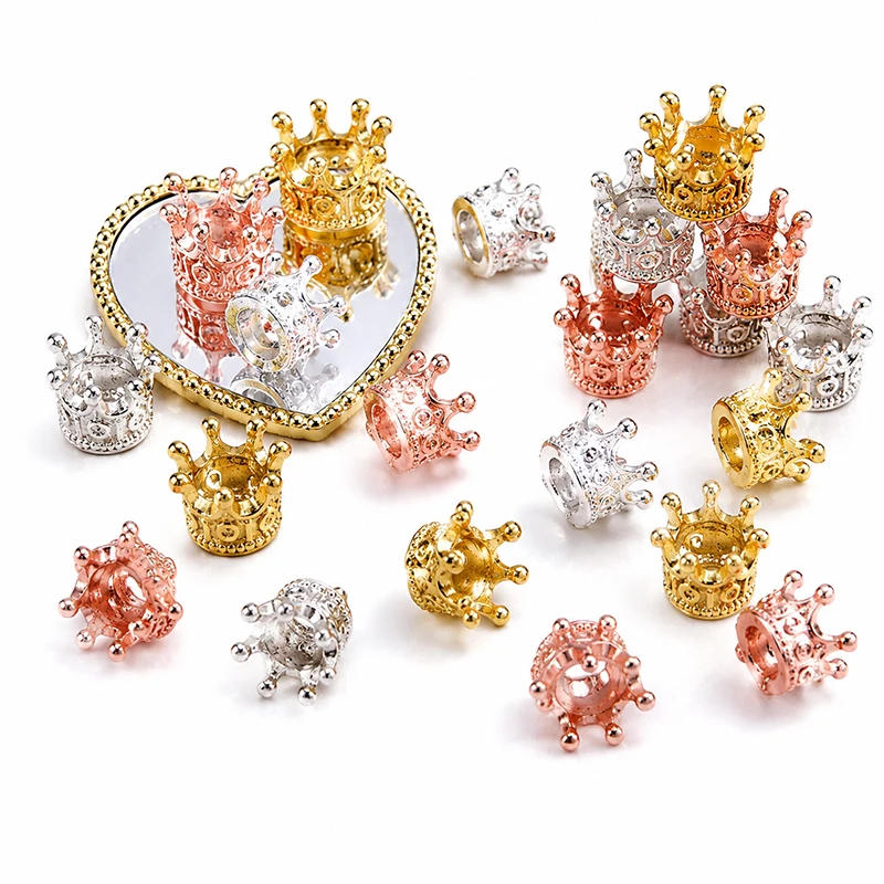 12-24PCS/Lot Mini Crown Spacer Beads Random Mix Colors DIY Handcraft Necklace Bracelet Crown Charms Pendant Decorative Props ZYF