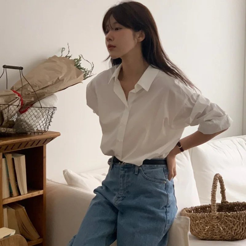 Casual Chic Women's irt Korean Sle mat Lazy Faion Versatile Casual Base Layer Inner Commute Top Loose Fit Long S...