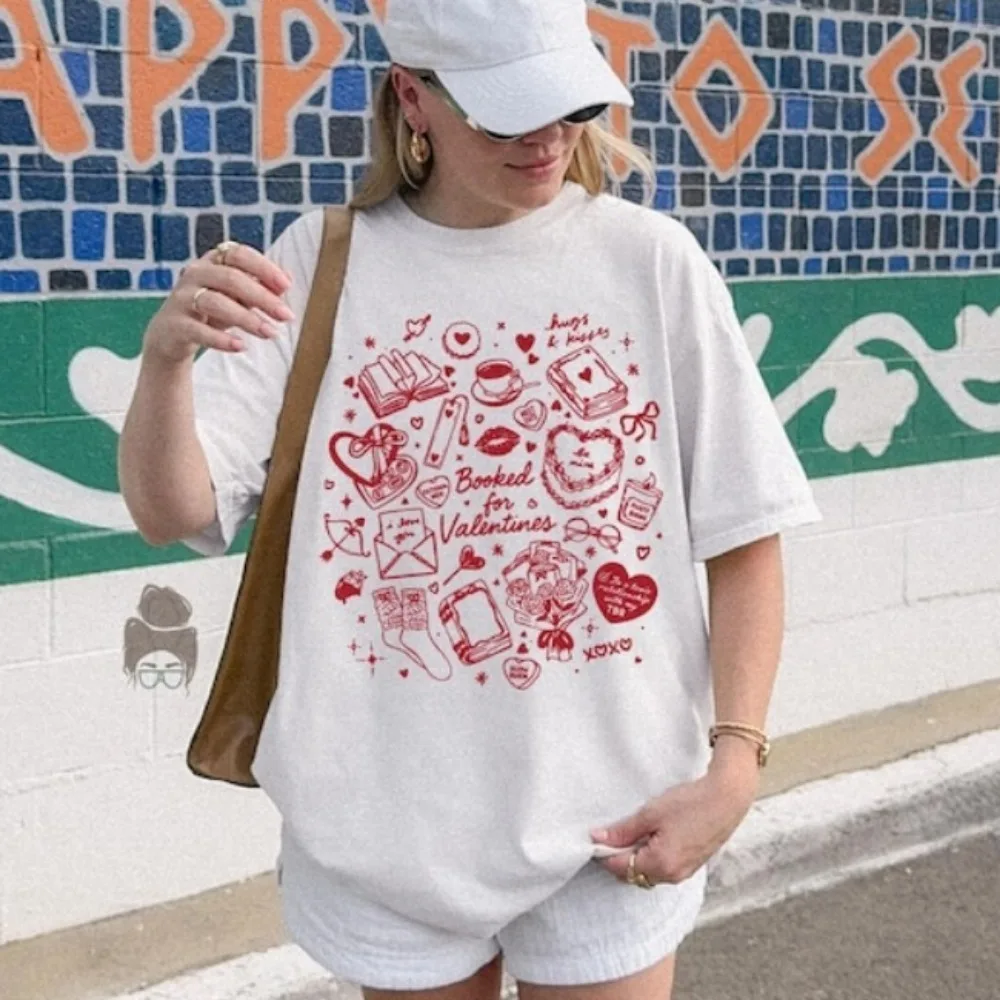 Bookish Valentines Day Shirt Pink Valentines Gift for Reader Book Lover Gift Galentines Reader Clothes Short Sleeve Tops