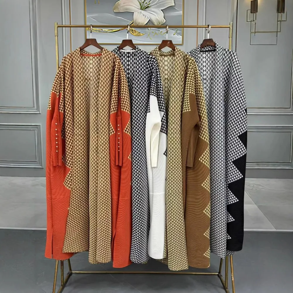 Miyake Pleated Plus Size Women's Premium Sense Cardigan Robe Jacket Women's Clothing High Stretch Loose Fold Elegant Clothing