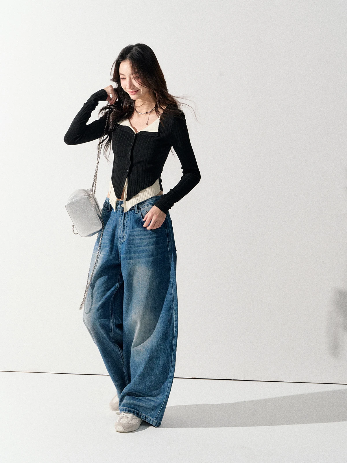 

LREEDOM 926 Korean Sle V-Ne Knitted Sweater Color Blo Design Soft Acrylic Polyester Wool Blend Ladies Faion Top