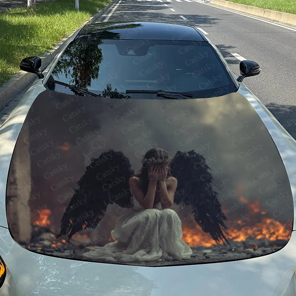 

Flame Dark Angel Car Hood Wrap Color Vinyl Sticker Truck Graphic Bonnet Auto Accessories Decoration Protect Decal Gift
