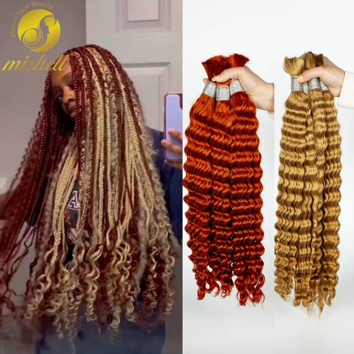 26 28Inch  Mix Colored Human Hair Bulk for Boho Braids 12A 100% Human Virgin Hair Extensions No Weft  for Braiding