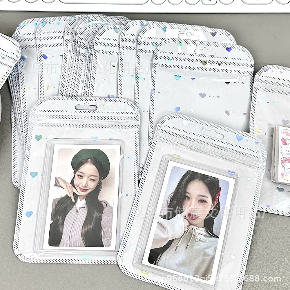 10Pcs Korean Ins Shiny Laser Heart Card PP Ziplock Bags Kpop Star 3-inch Photo Card Cute Girls Selling Card DIY Packing Pocket