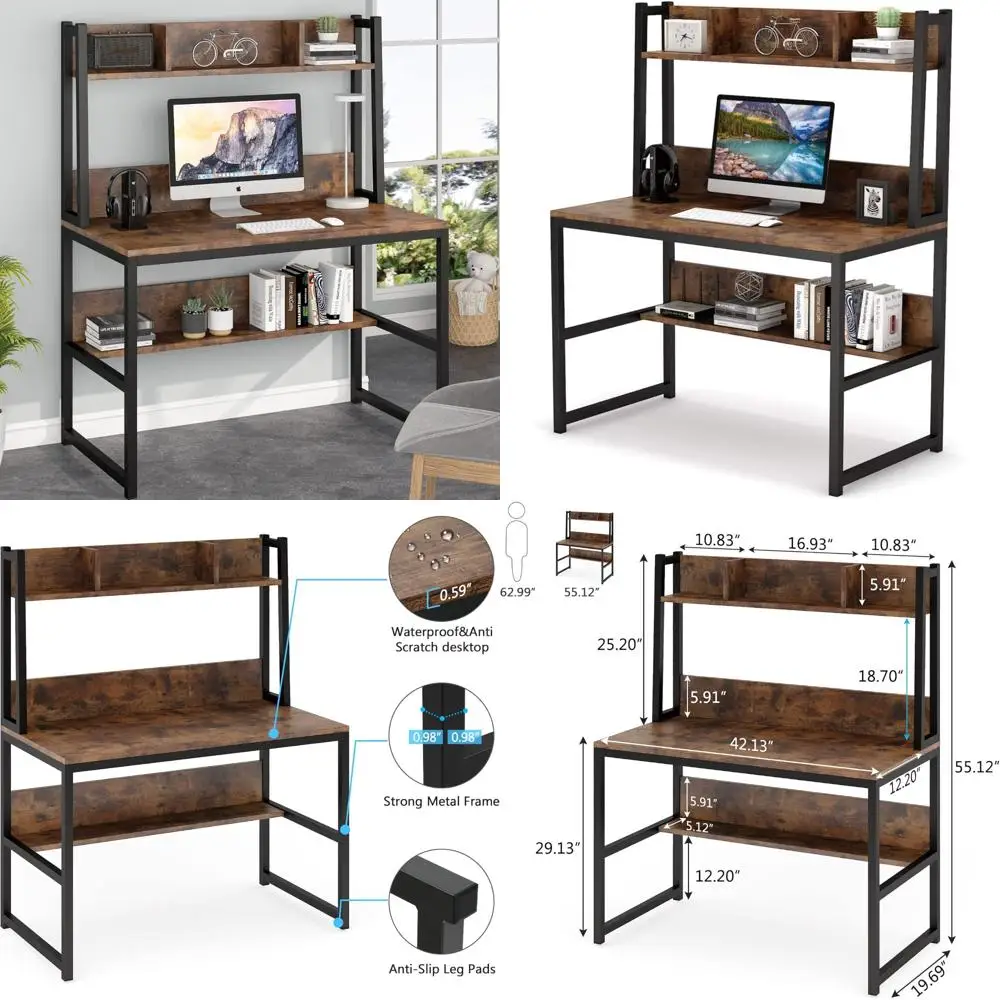 

Wooden 42-inch Small Industrial Desk with Storage for Home Office