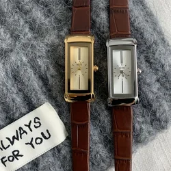 Frauen Quarzuhr Luxus Rechteck quadratische Uhr Vintage römische Ziffern Vintage braun Leder orologio reloj Damen Armbanduhr