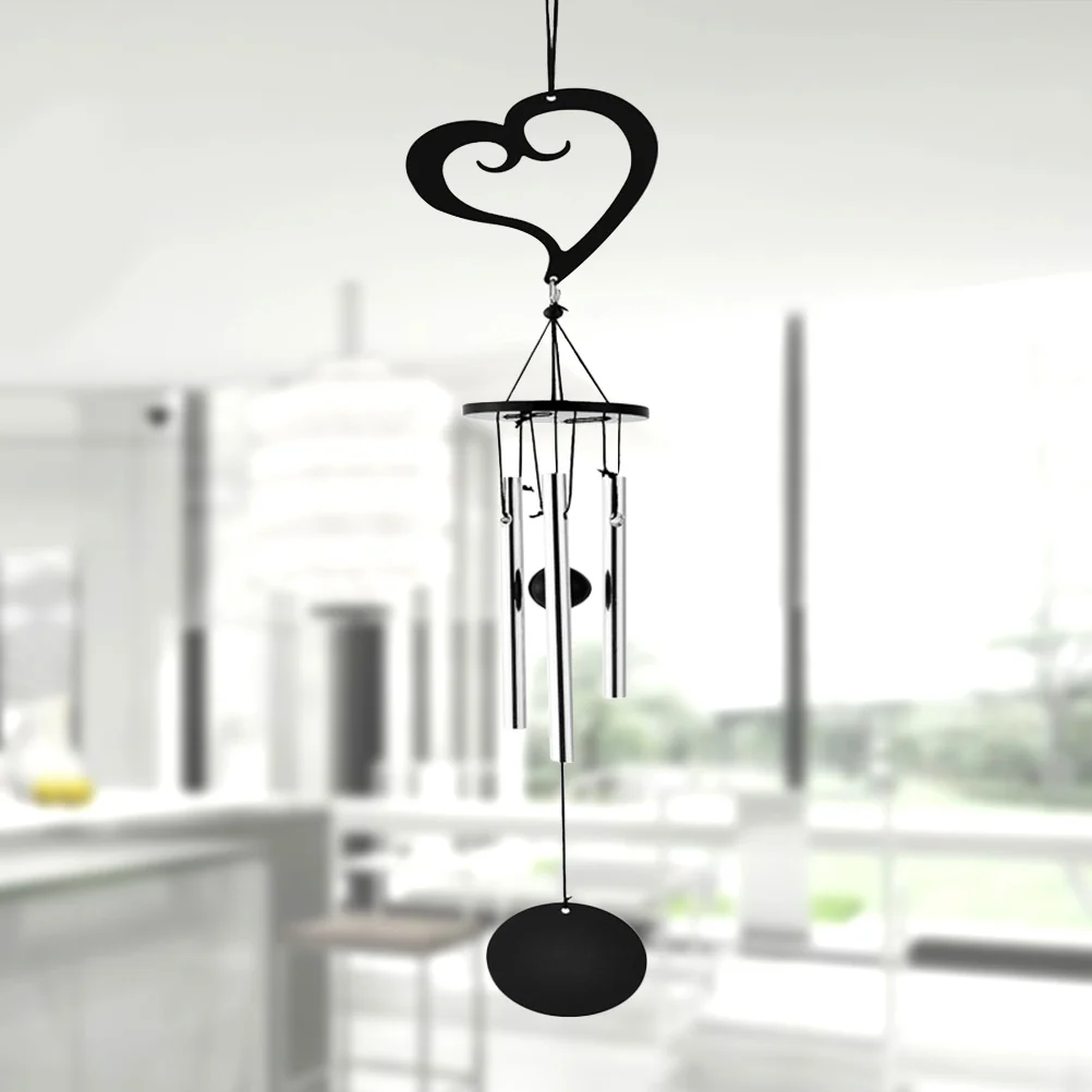 

Black Metal Multi-Tube Heart Shape Wind Chimes Hanging Ornaments Relaxing Sound Wind Bell Decoration Hanging Handicraft