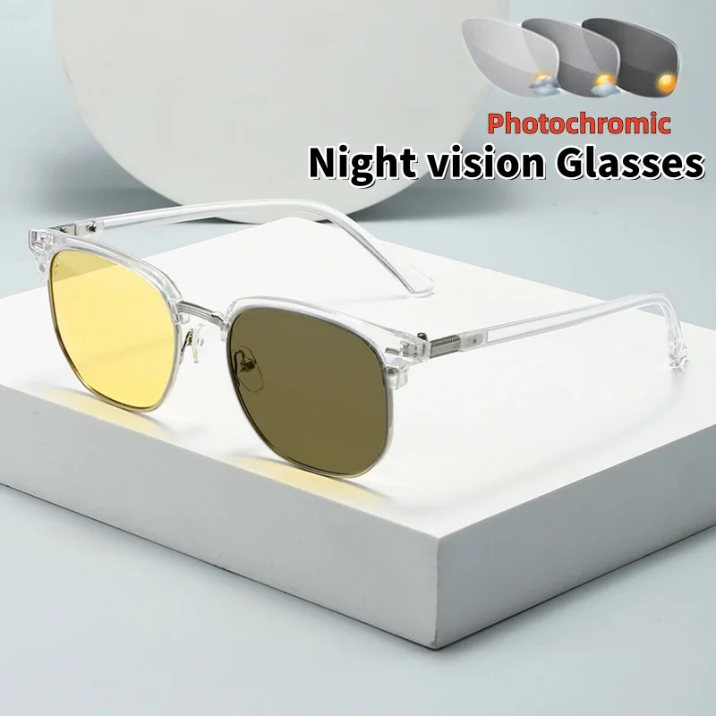 

Classic Square Business Half-frame Photochromic Night Vision Glasses Unisex Anti-glare and UV-protective Driver's Sunglasses