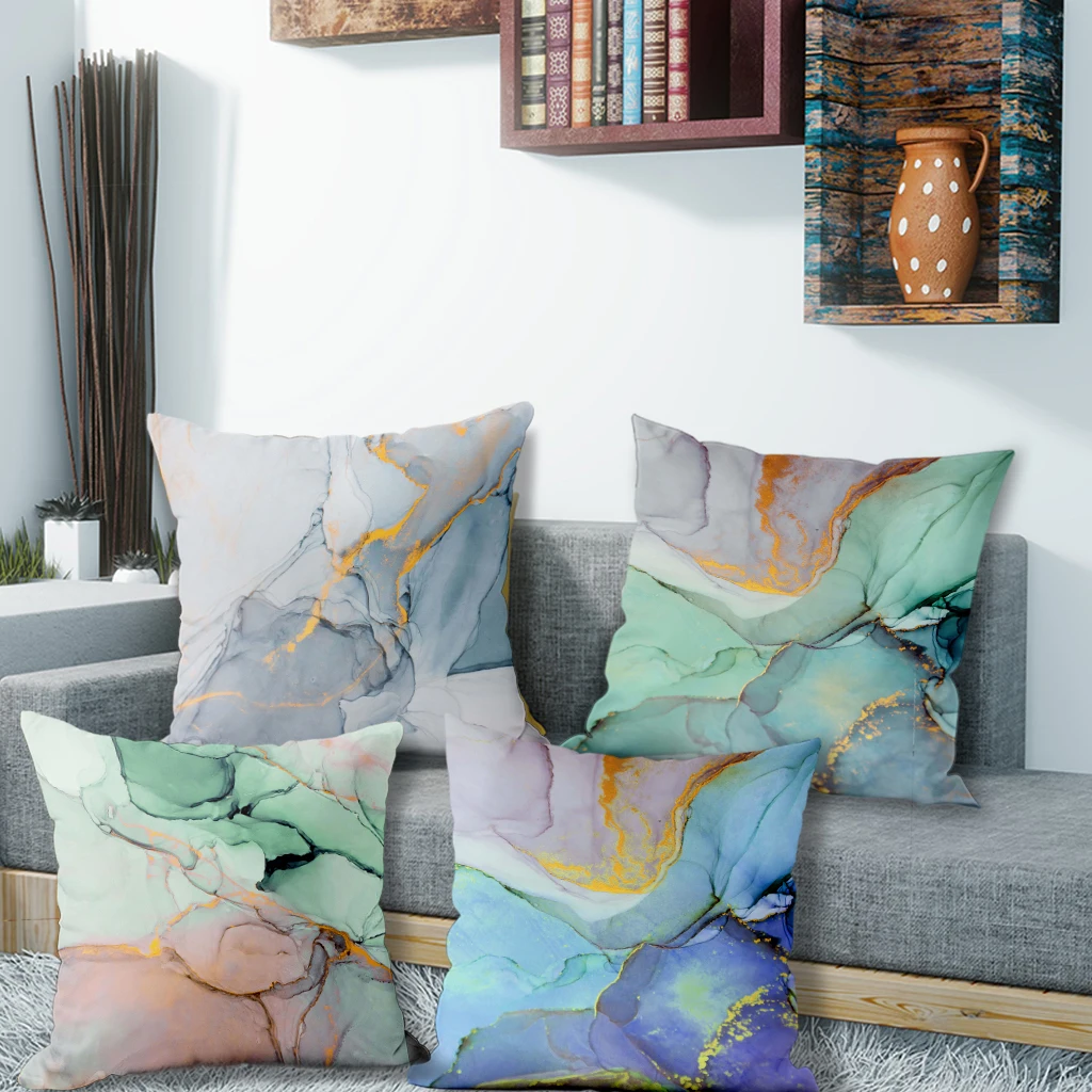 

4pc Marble Patterned Pillowcases in Rainbow TonesSuitable for sofa car bedroom decorative cushion cover pillow cover