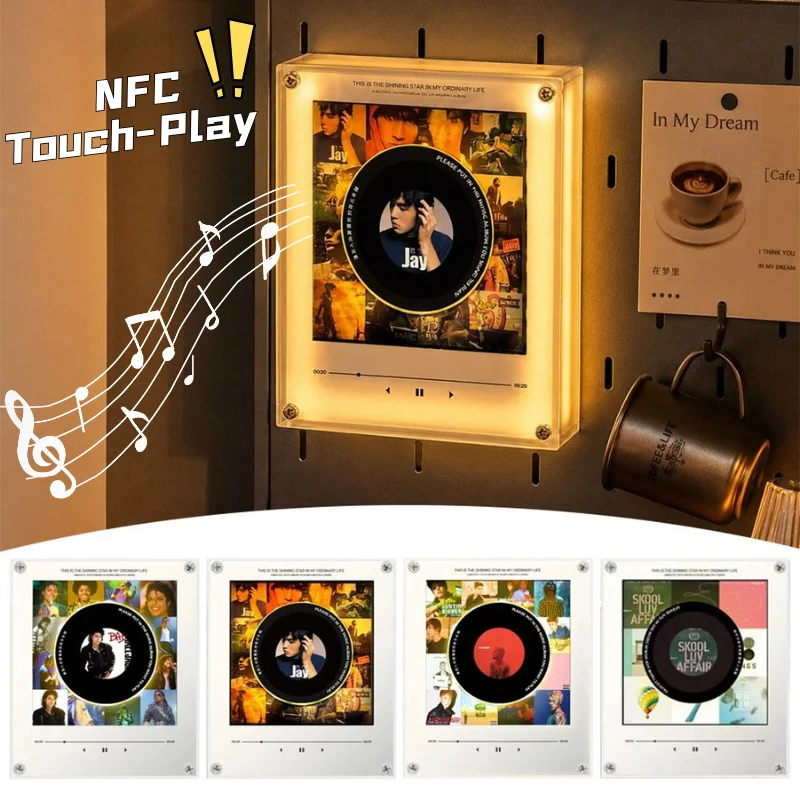 Acrylic Magnetic Record Player Clear Rotatable Magnetic Vinyl Record Photo Frame Unique Music Lover Desk Wall Decor Gift