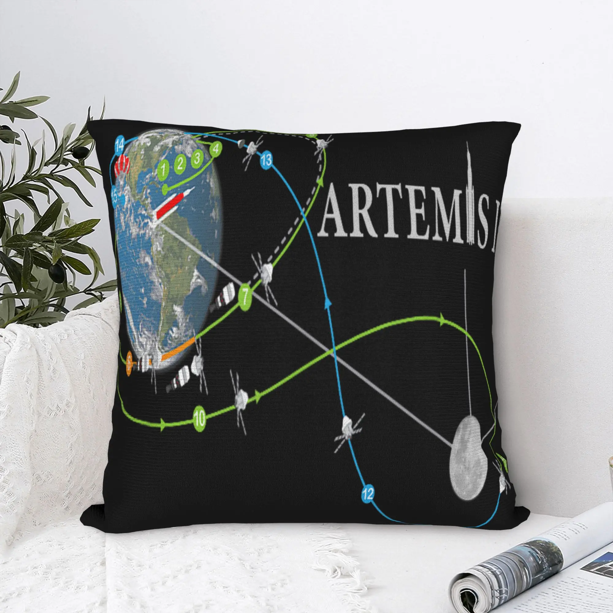 Artemis 2 Route Map SLS Rocket Launch Mission To The Moon Pillow Case Square Pillow Cover For Office Car Home Decor Pillowcases
