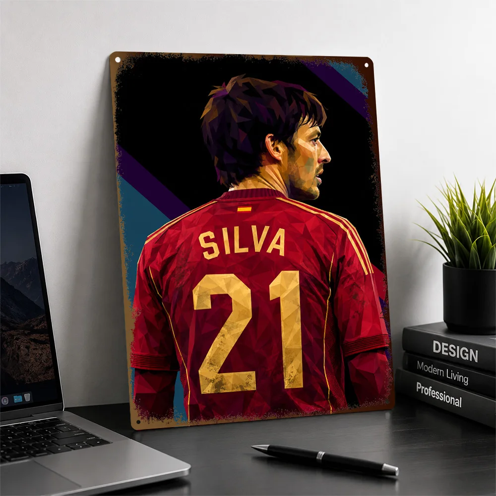 David Silva Football Textured Poster Personalized Aluminum Metal Sign Club Legacy Style Wall Art Ideal For Office Or Game Room