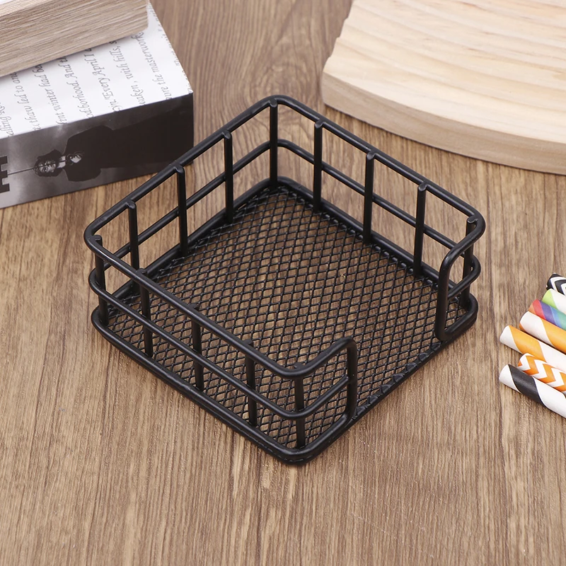 Metal Sticky Note Holder Square Black Memo Note Pads Box Holder Storage Display Stand Dispenser For Home Office School Class