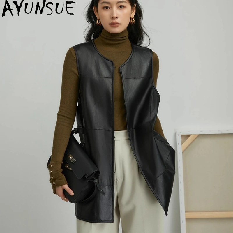 

AYUNSUE Natural Fur Vest Woman Warm Lamb Wool Winter Clothes Sheepskin Genuine Leather Jacket Women Sleeveless 2025 Шуба Женская