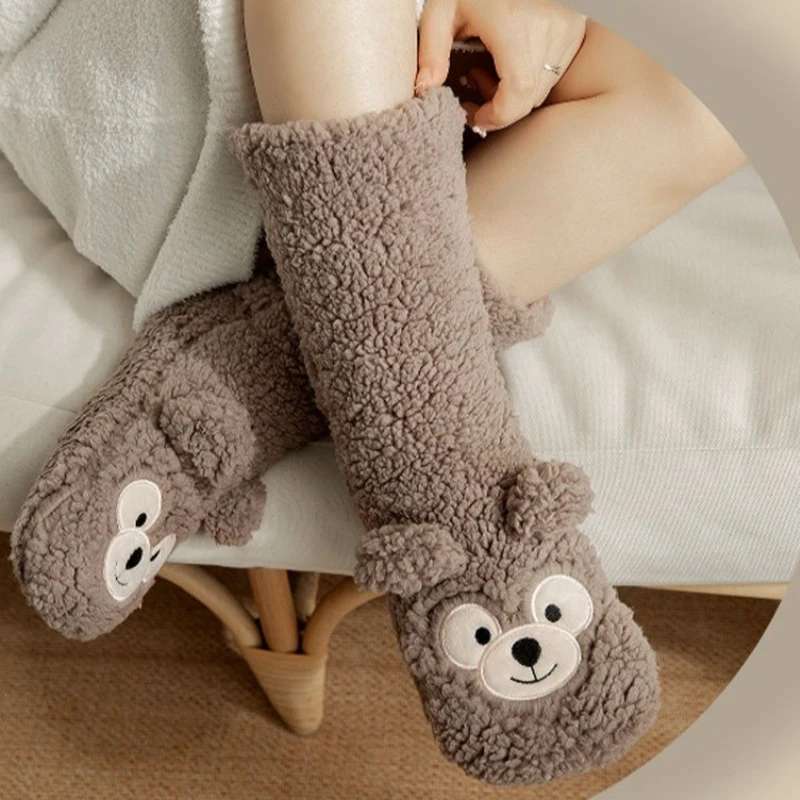 

Зимние женские носки Fuzzy Thermal Monkey, теплые забавные милые кавайные нескользящие мягкие удобные женские тапочки с героями мультфильмов для сна