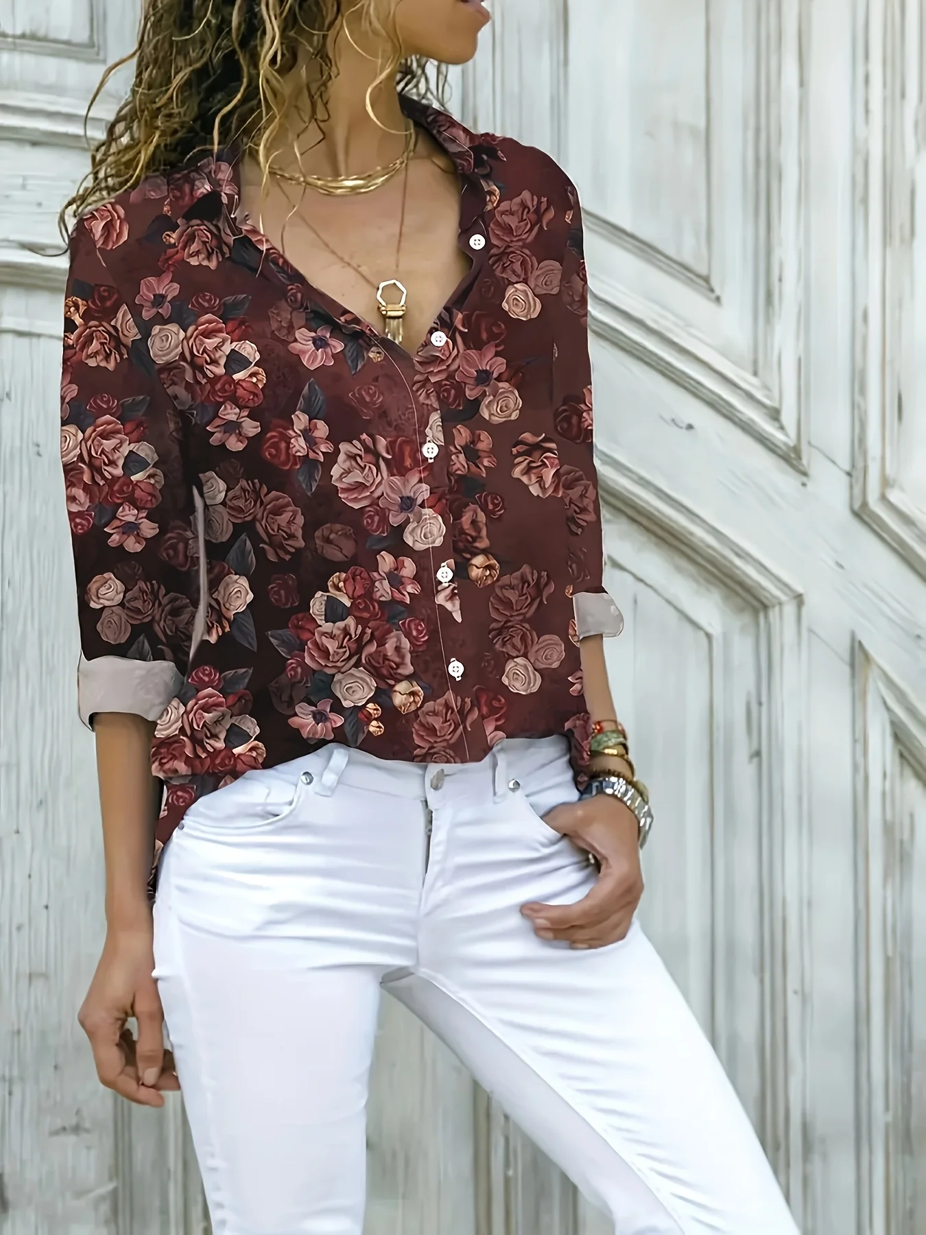 

3D Print Floral Lapel Neck Blouse Women Long Sleeve Shirts Womens Clothing Casual Clothes Harajuku Female Clothing