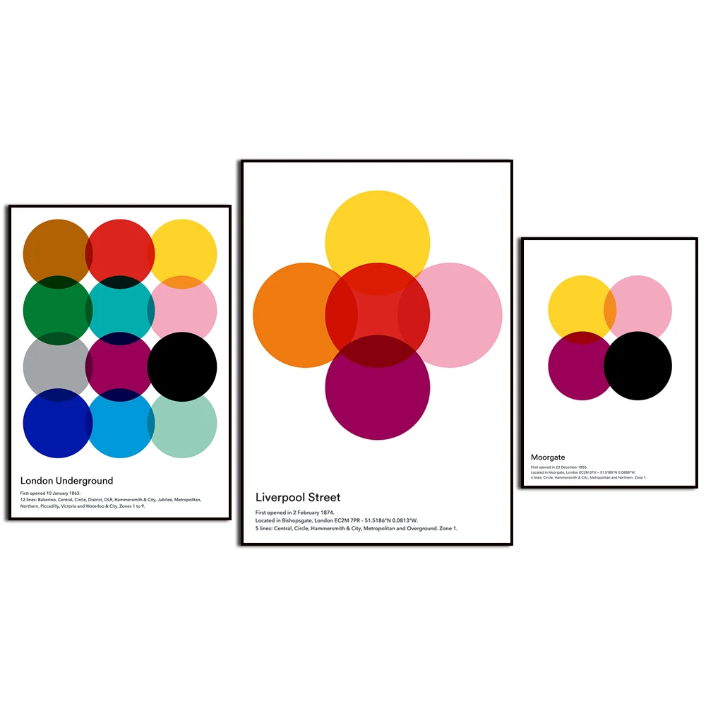 London Underground Station Subway Map Minimalist Colorful Circle Wall Art Style Poster