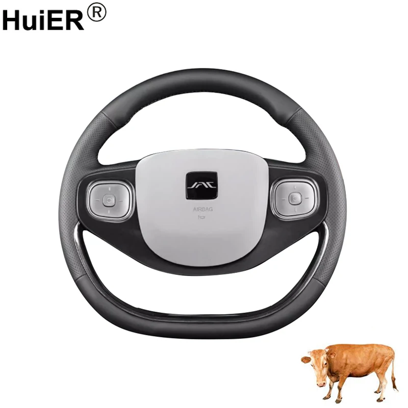 For JAC Yiwei 3 E30X 2023 2024 2025 Cow Leather Hand Sewing Car Steering Wheel Cover Interior Non-slip Auto Interior Accessories