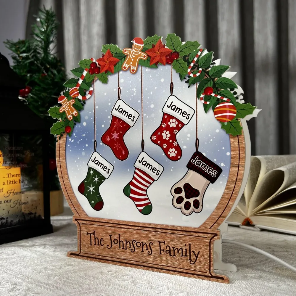 Custom Christmas Family Name Night Light Personalized Family Christmas Stockings 3D Acrylic LED Light Box Gifts for Grandparents