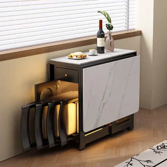 #Solid Wood Folding Dining Table With Recessed Design Modern Adjustable Space-Saving Solution For Small Apartments