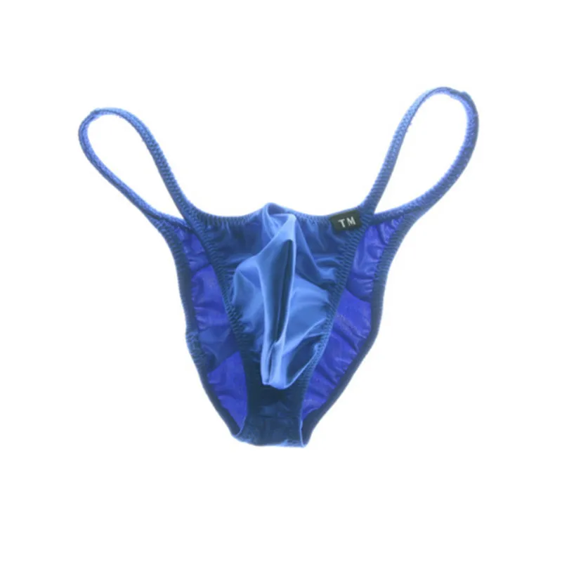 Glossy Nylon Bikini Briefs for Men Low Waist Half Coverage Thin Strap Breathable Sexy Underwear