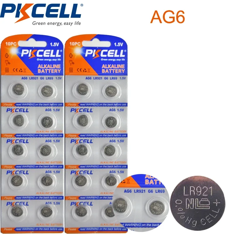 2Card/20PCS PKCELL AG6 Battery SR920SW SR69 SG6 371 605 1.5V Alkaline Button Batteries Coin Cell for Watch