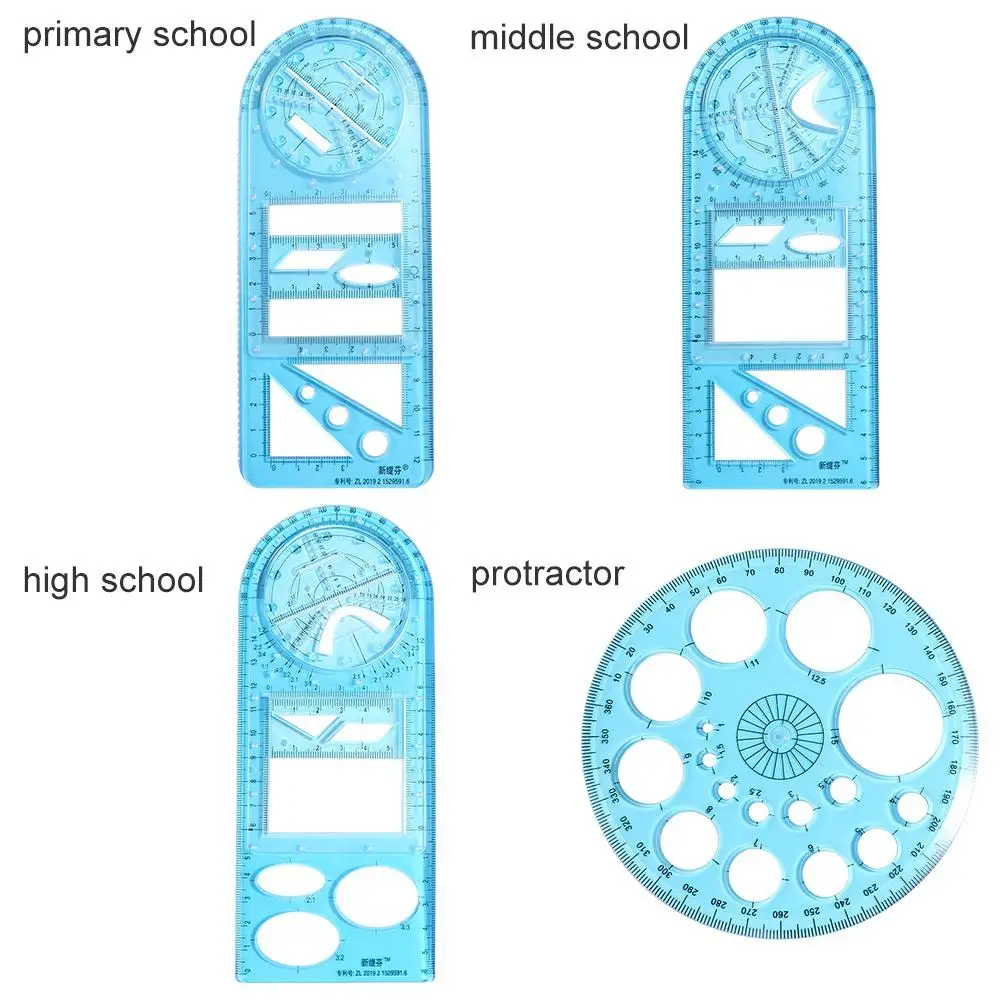 Multifunctional Primary School Activity Drawing Geometric Ruler Triangle Ruler Compass Protractor Set Measuring Tool