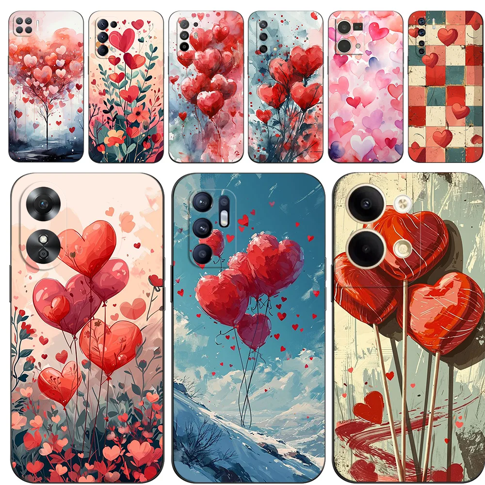 Black Tpu Case For OPPO Reno 9 8 8T PRO PLUS Valentine’s Day heart