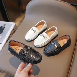 Boys Leather Shoes Black White for School Party Wedding Kids Formal Flats Loafers Slip-on Soft Loafers Children Moccasins 21-30