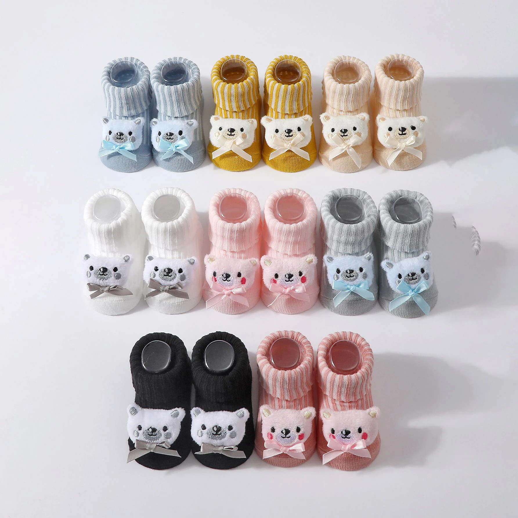 New Cute Bear Doll Knitted Baby Socks Newborn Toddler Soft Star Warm Floor Socks Girls Infant Boys Mid Socks