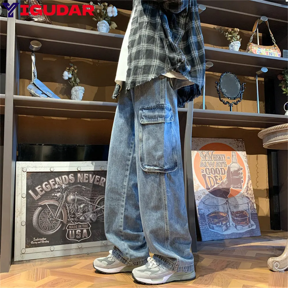 

Джинсы мужские свободного кроя, дизайнерские брюки-султанки с карманами, мешковатые мотоджинсы, стрейчевая уличная одежда в стиле ретро, штаны-султанки