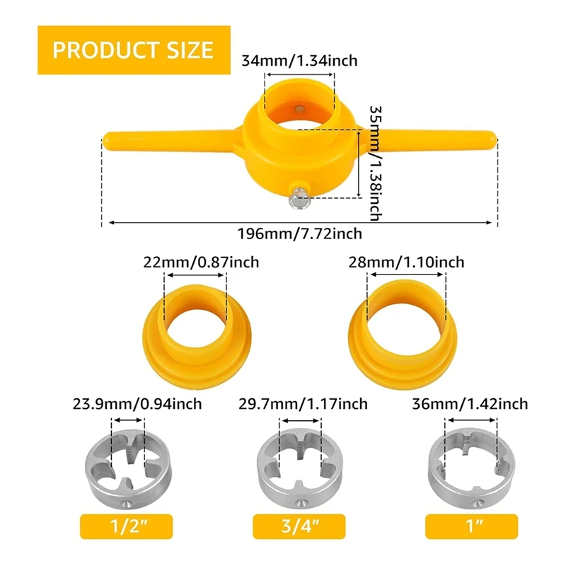 6Pcs NPT Die Set, PVC Thread Maker Tool, Pipe Threader Plumbing Tool, Manual NPT Round Die Set For PVC Pipe, Yellow