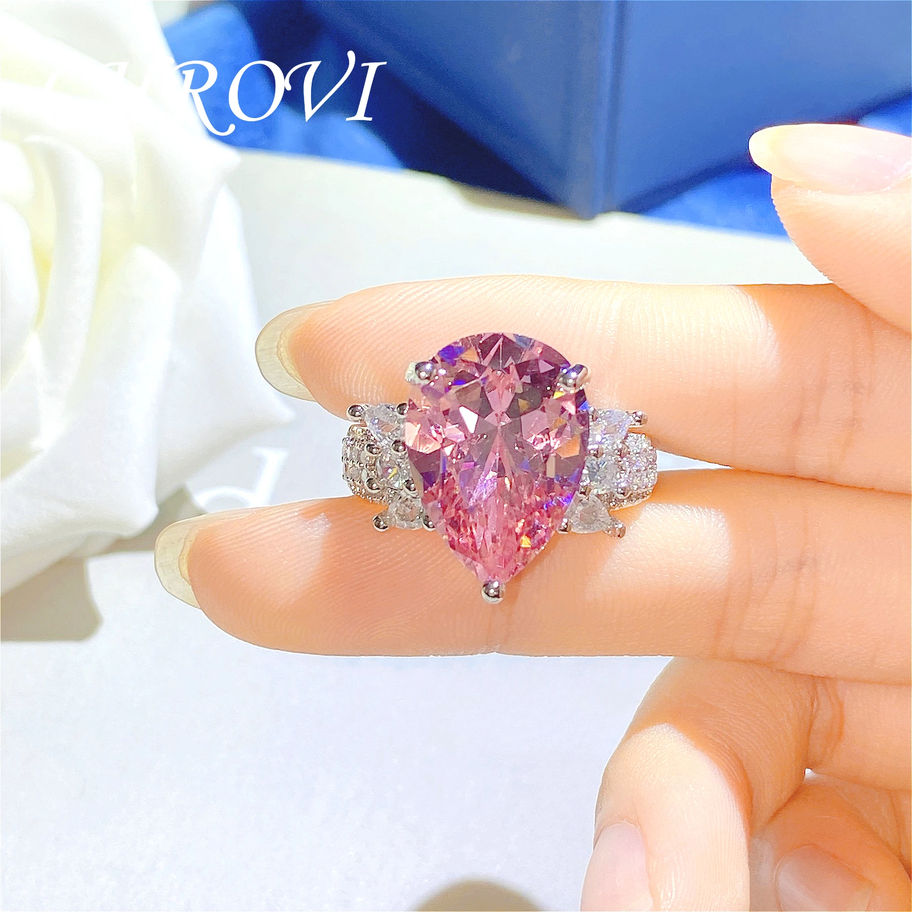 925 Sterling Silver Personalized Large Gemstone Pink Diamond Women's Ring, Niche Design, Light Luxury, Vintage