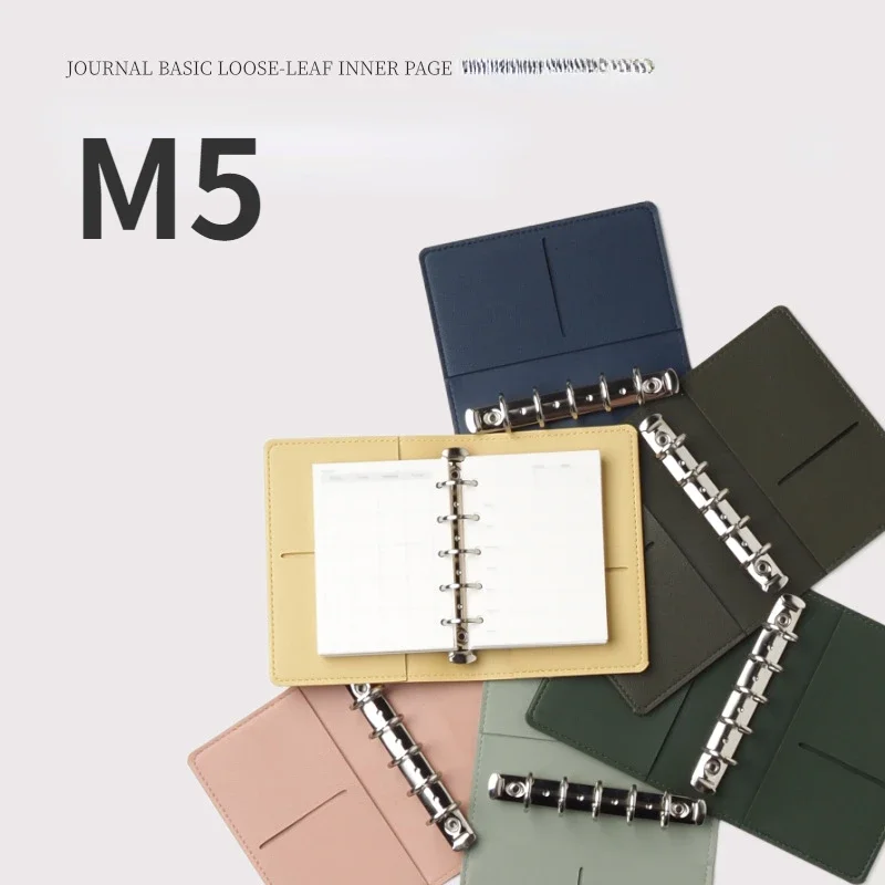 M5 Mini Notebook Leather Hand Book Portable Notebook Loose-leaf Hand Book 5 Ring Metal Binder Loose-leaf Notebooks and Journals