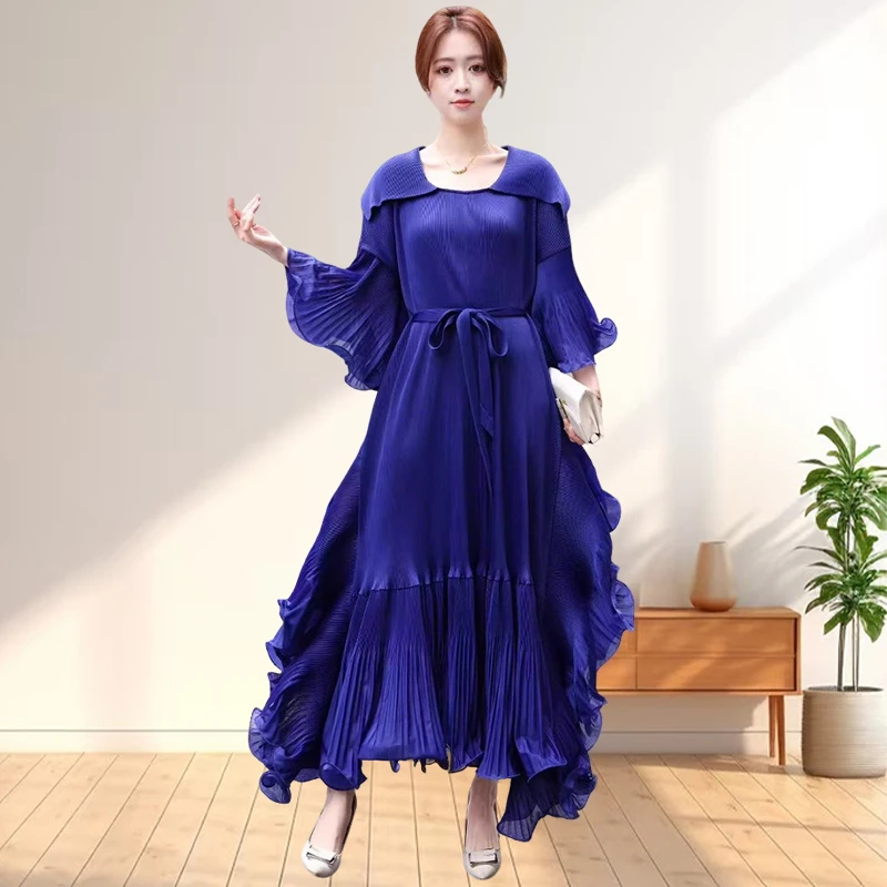 

Miyake Pleated French Elegant Plus Size Dresses Women Pleated Solid Color Skinny Dresses Plus Size Stretch Prom Dresses 2025 New