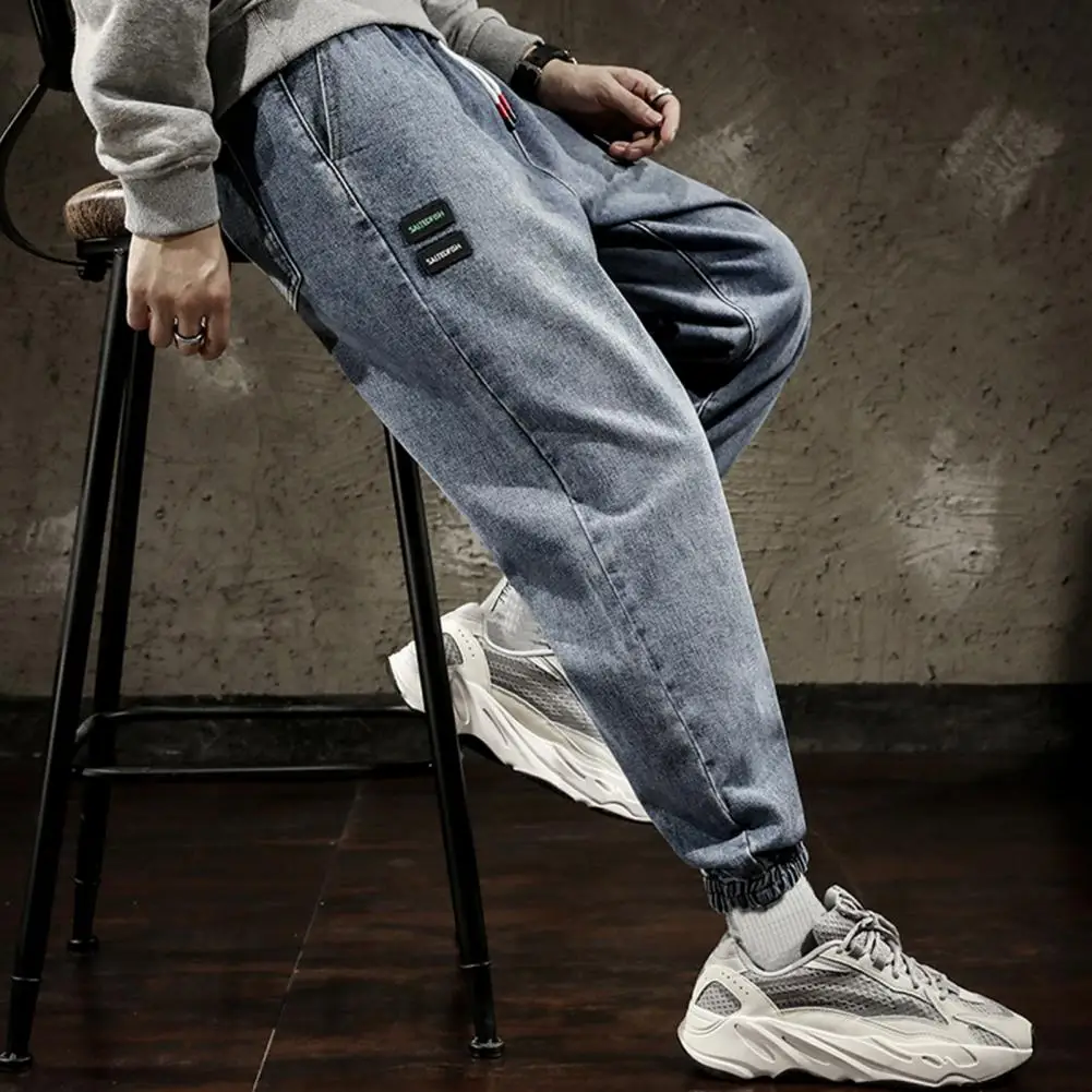 Chic Simple Casual Loose Hip Hop Jeans Ankle Length Men Pants Male Hip Hop Harem Jogging Pants Daily Clothing