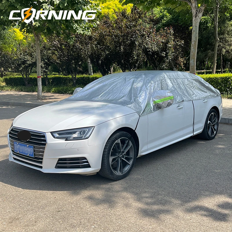 Universell Passende Sommer-Auto-Halbabdeckung Aluminiumfolie Windschutzscheiben-Sonnenschutz UV-Schutz Wärmeisolierung für Limousine SUV – Detail 1
