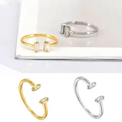 1PC Plated 24K Gold / 925 Silver Adjustable Ring Geometric Opening Rings INS Minimalist Crystal Finger Ring Tiny Jewelry