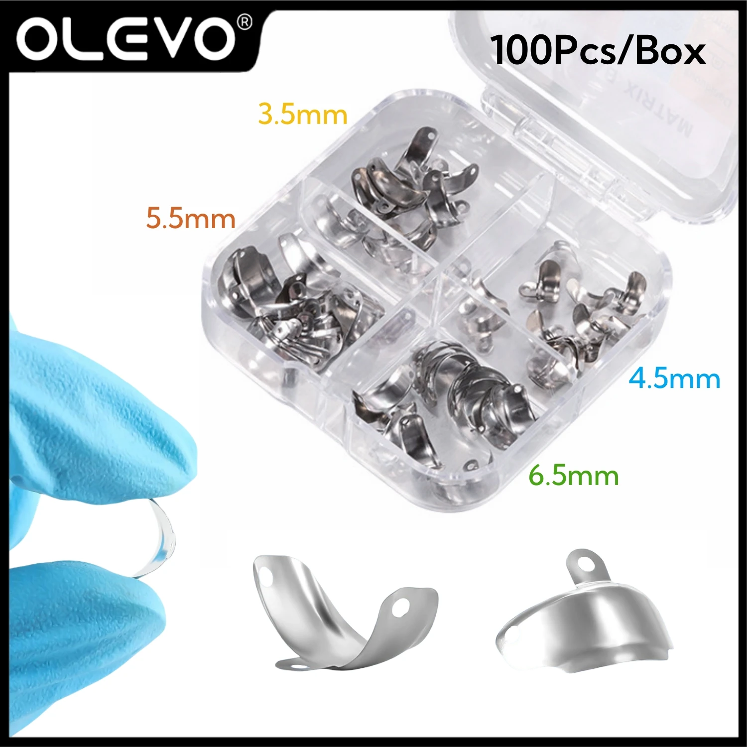 

100Pcs/Box Dental Matrix Bands Sectional Contoured Metal Matrices For Teeth Replacement Dentistry Materials 3.5/4.5/5.5/6.5mm