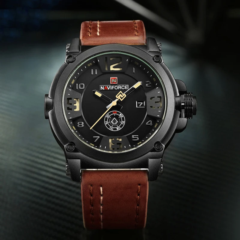 NAVIFORCE Watches for Men Creative Leather Strap Quartz Man Wristwatch Sport Waterproof Analog Date Male Clock Relogio Masculino