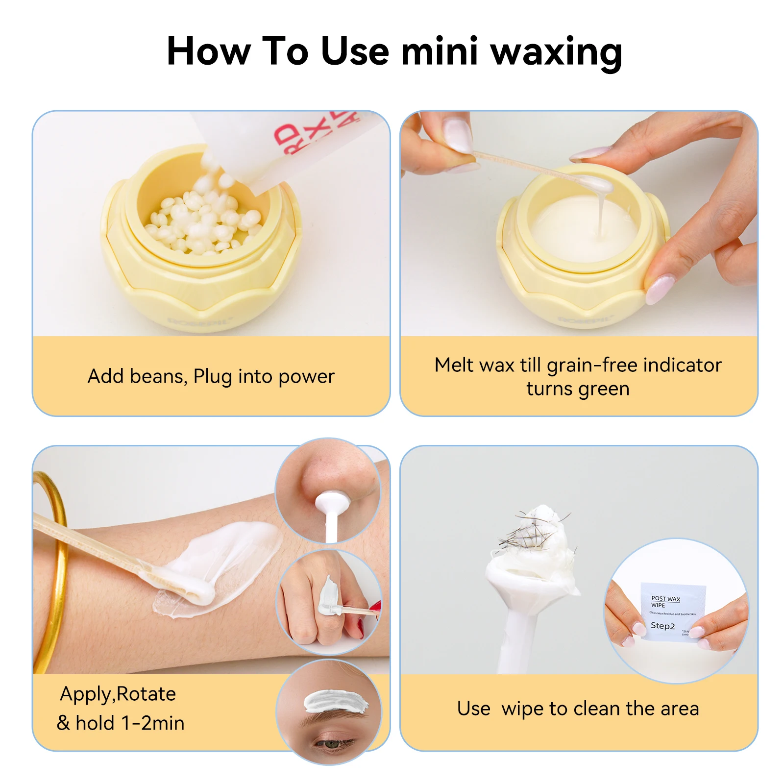 ROSEPIL 39Pcs 3-in-1 Mini USB Wax Warmer Hair Removal Kit, Fast Melting Hard Wax Beans Heater, Convenient Depilatory Set for Face Hands Legs Back, Color Gift Box Ideal Mother's Day Present for Elders