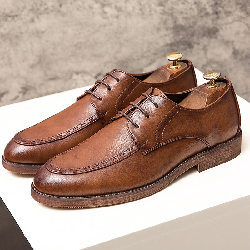 Trend Dress Shoes Man Retro Casual Business Oxfords Leather Shoes Men Formal Social Brogues Wedding Party Leather Shoes For Male