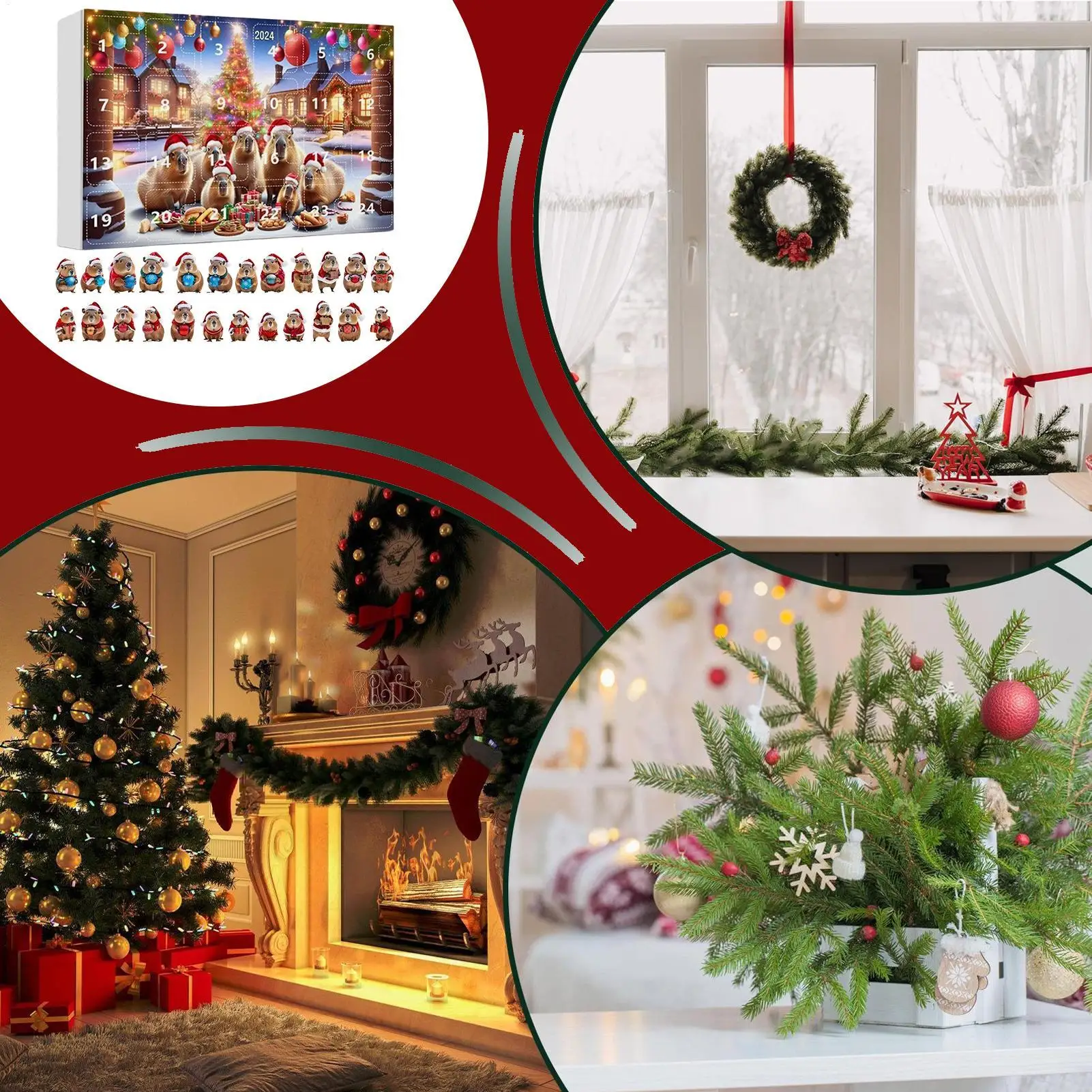 كابيبارا مجيء عيد الميلاد 24 يوما ثلاثية الأبعاد الاكريليك ديكور شجرة عيد الميلاد كابيبارا زخرفة 2025 العد التنازلي التقويم للمنزل جدار السيارة