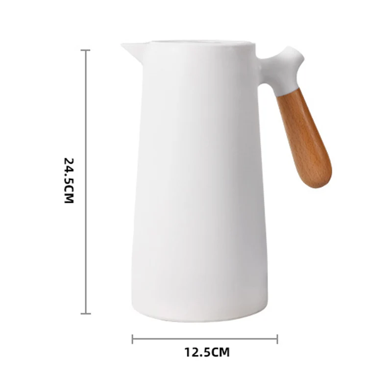 1 لتر بطانة زجاجية ترموس تفريغ إبريق الماء الساخن مكتب المنزل العزل مانعة للتسرب وعاء الماء الساخن للقهوة الشاي الحراري، أبيض