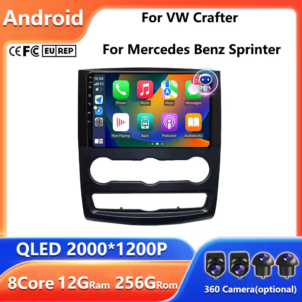 

10" Android 14 CarPlay+auto WIFI+4G DSP For VW Crafter For Mercedes Benz Sprinter Car Radio Multimedia Video Player GPS stereo