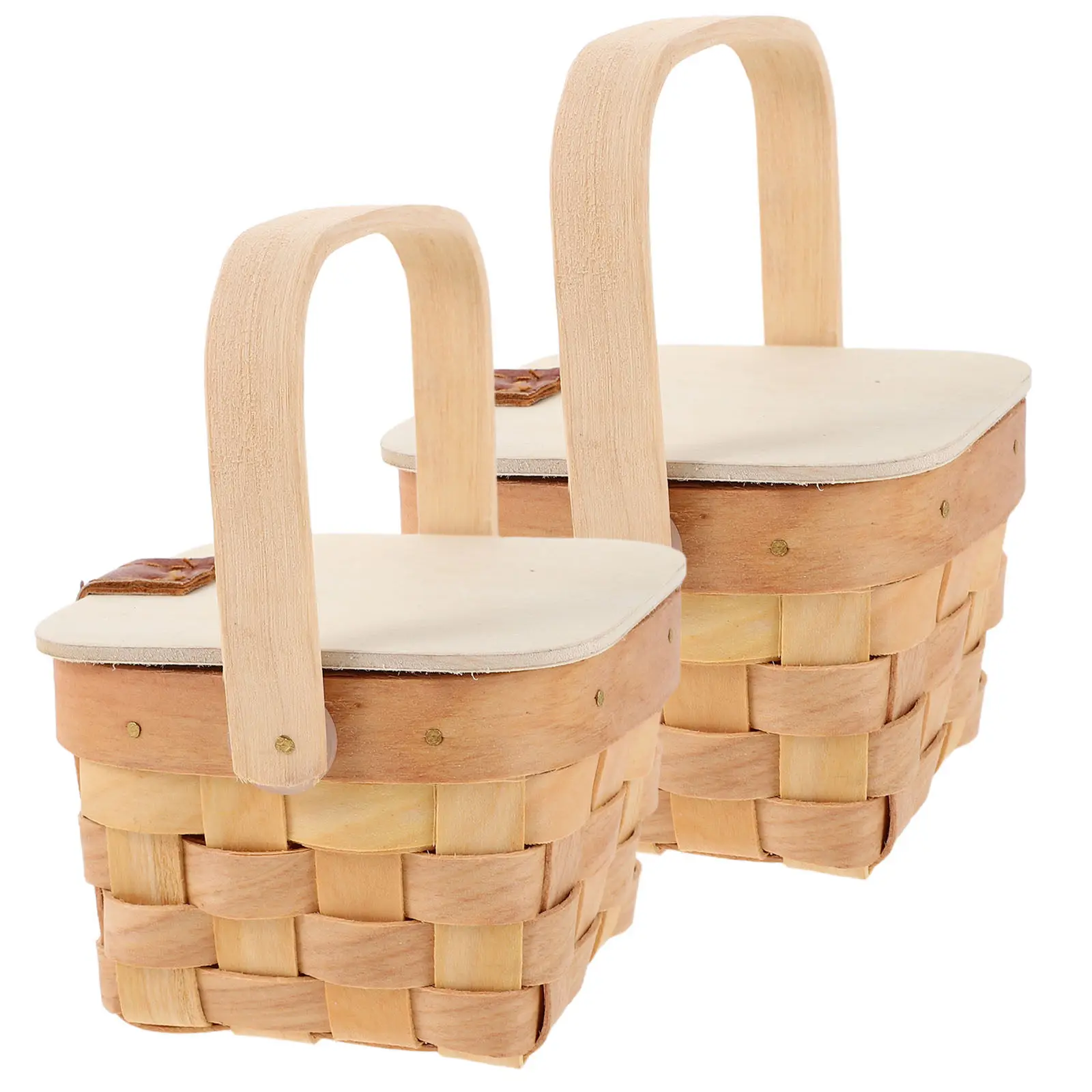 

2Pcs Mini Woven Basket with Handle Natural Wood Lightweight Kids DIY Craft Storage Farmhouse Picnic Candy Holder Party Favor