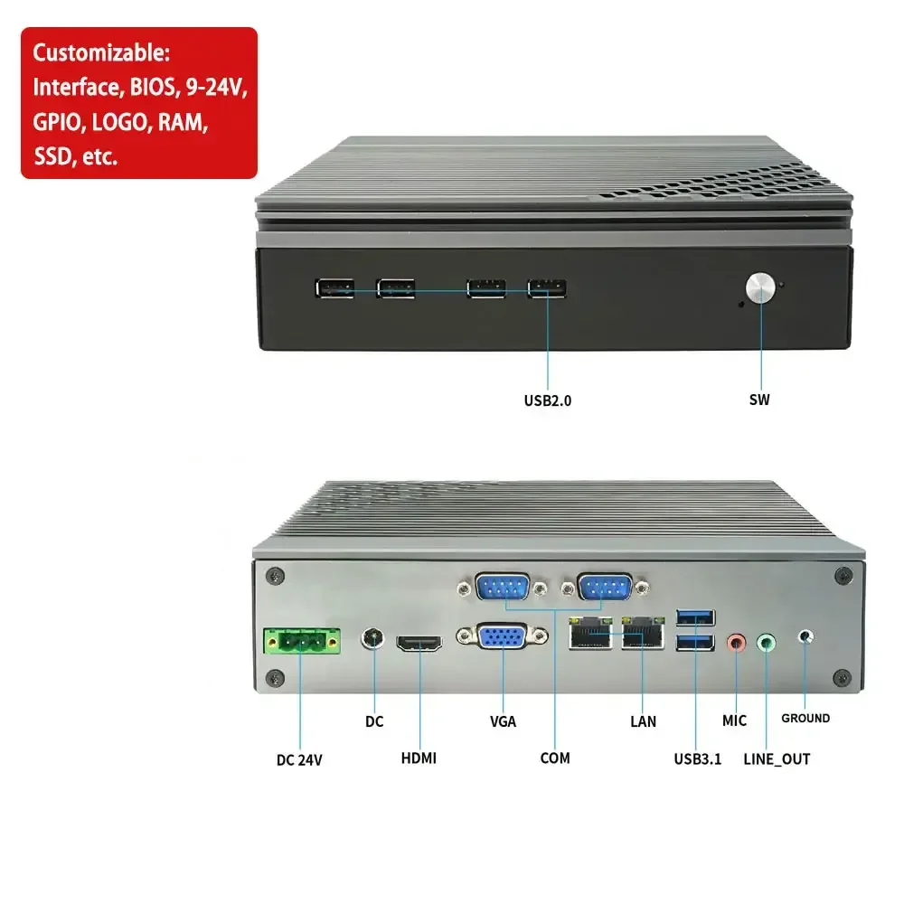 7-150U DDR5 Max 96GB Cheap Small Micro PC Mini Computer Industrial Fanless Mini PC Industry Fanless Industrial Mini PC Core I7
