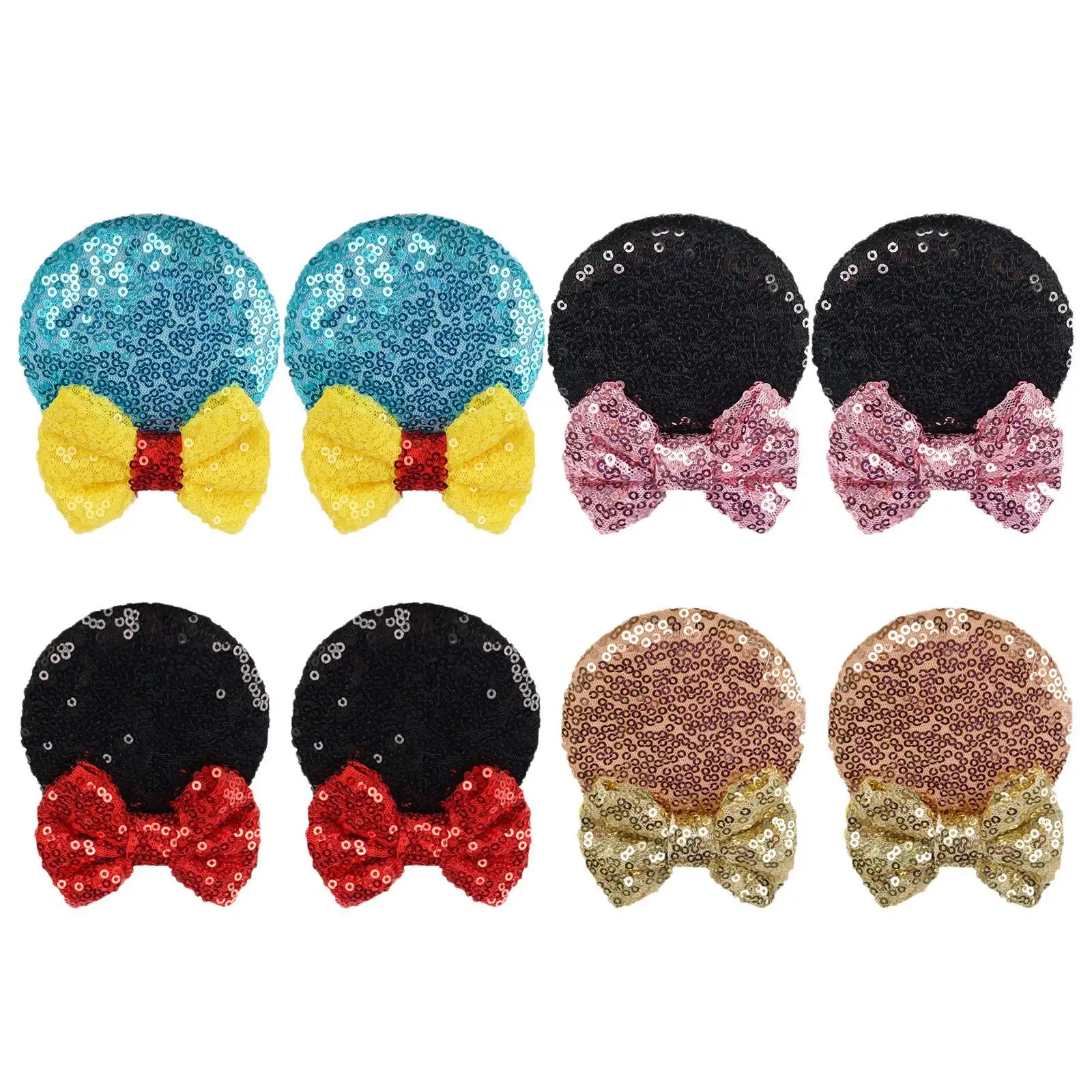 4Pcs Mouse Ears Hair Clips Sequin Hair Bows for Cosplay Halloween Decoration