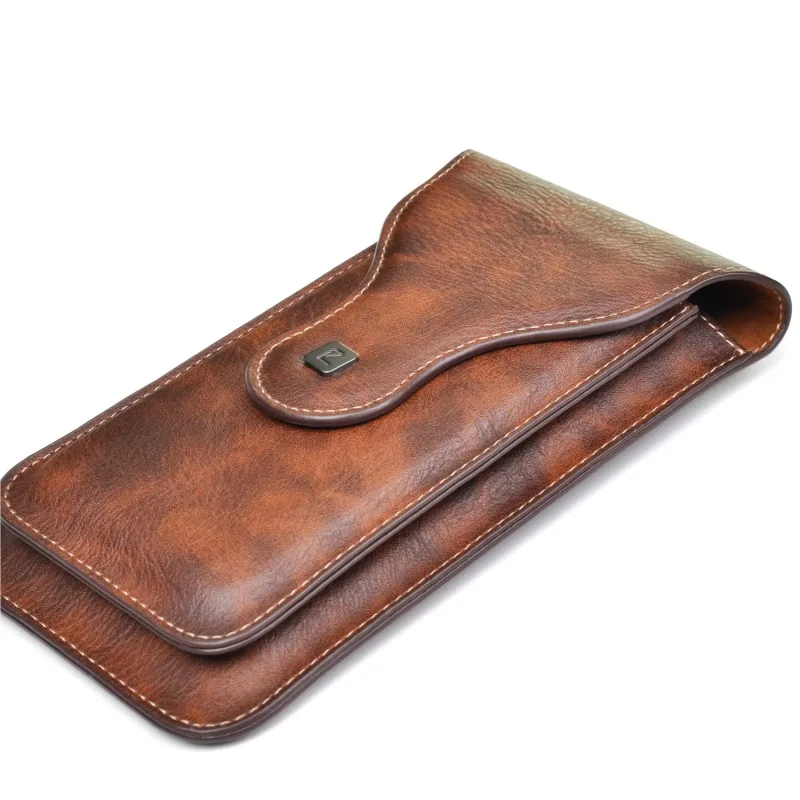 Riñonera de cuero PU de doble capa de lujo para hombre, funda con Clip para cinturón de teléfono móvil para iPhone, Xiaomi, Samsung, bolsa para